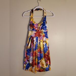 BISOU BISUO Michelle Bobhot Halter Neck Floral Silky Mini Dress Size 4